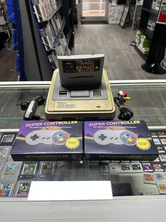 SNES Konsole mit 2 Controllern und Super Wrestle Mania - Set