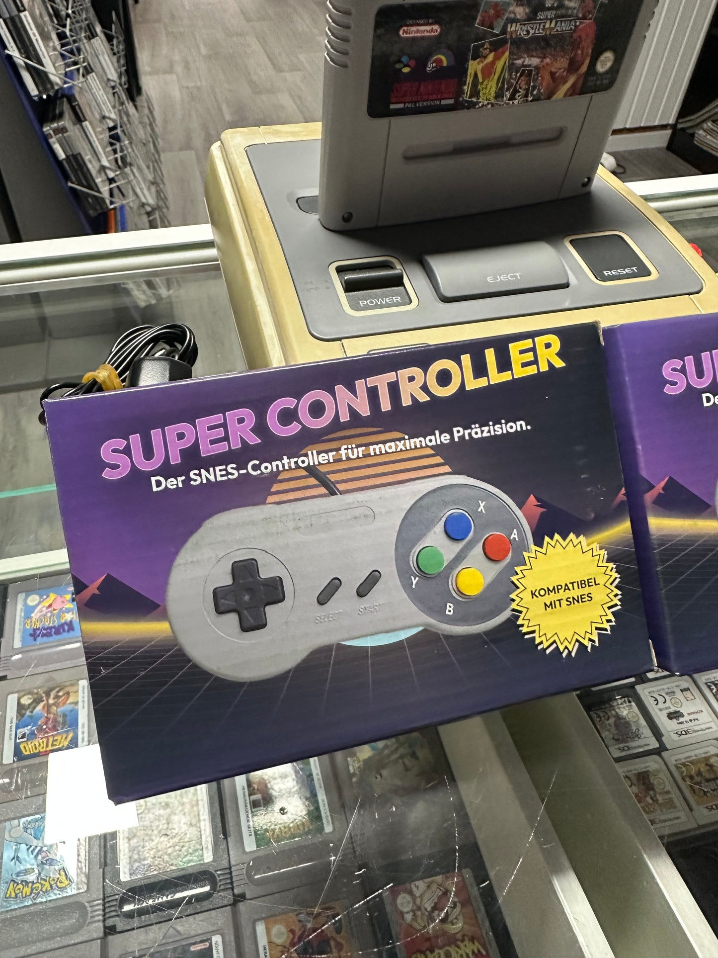 SNES Konsole mit 2 Controllern und Super Wrestle Mania - Set